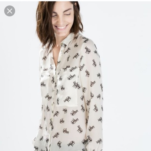 Zara Tops - Size Small Zara Elephants White Button-Up